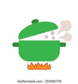 Vector illustration of boiling pot on fire. Vector illustration.