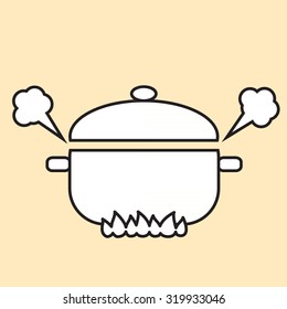 Vector illustration of boiling pot on fire. Vector illustration.