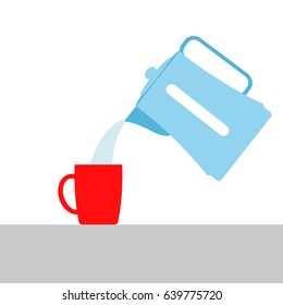 vector illustration. the boiling water pouring from the electric kettle into the Cup. brewing tea or coffee. a hot beverage.