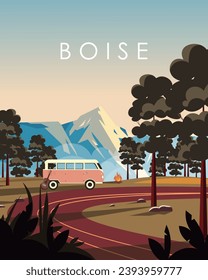 Vector illustration Boise Idaho USA. Tourist poster. America. Vertical banner, tourist postcard.