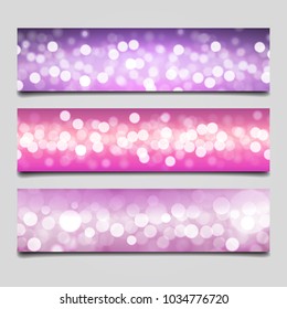 Vector illustration of bokeh banner templates in light pink and violet colors