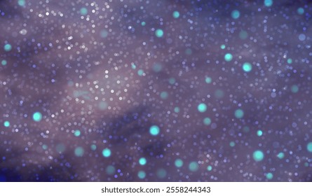 Vector illustration with bokeh effect, made in soft lilac and blue tones. Many glowing particles of different sizes create the atmosphere of a starry sky or magical glow.