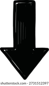 Ilustración vectorial de flecha hacia abajo negra con contorno grueso y acabado brillante sobre fondo blanco