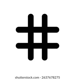 Vector illustration of a bold, black hashtag symbol icon, featuring rounded edges and corners, set against a clean, transparent backdrop.