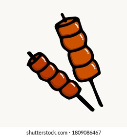 vector illustration of bold black outline chicken satay, indonesian food. hand drawn chicken satay, cartoon style. modern scribble for kids, sticker, logo, mascot, banner, poster, advertisement. 