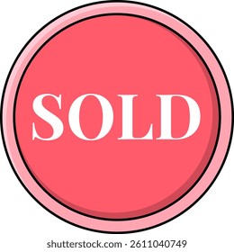 Vector illustration of a bold circular badge in shades of pink featuring the word SOLD in white uppercase text.