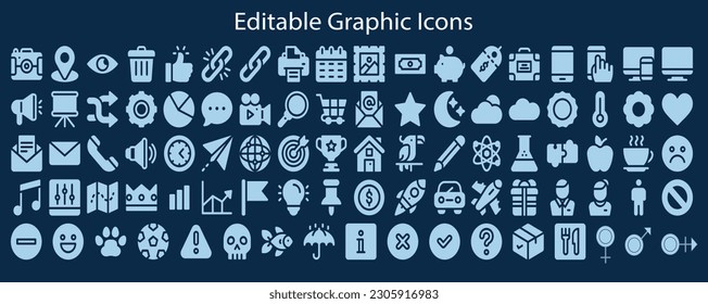 Vektorgrafik fett gefüllte Line-Icons für Business, Banking, Kontakt, soziale Medien, Technologie, Seo, Logistik, Bildung, Sport, Medizin, Reisen, Wetter, Bau, Pfeil. Lineare Symbole gesetzt.