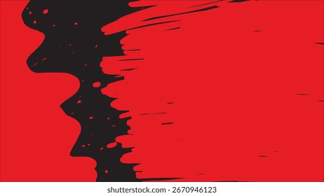 Ilustración vectorial de un trazo de pintura roja en negrita que se extiende horizontalmente sobre el fondo negro, efecto de pincel dramático y expresivo.