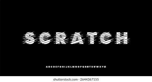 Ilustração vetorial de letras alfabéticas negrito em estilo san serif combinadas com textura rascunho. Adequado para mídia, cartazes de metal, oitavas de e-sport, jogos, design de horror, streetwear.