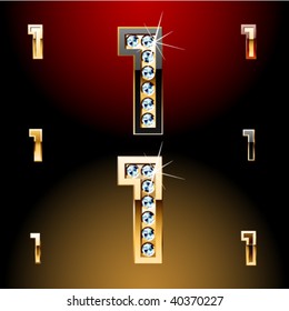 Ilustración vectorial de las letras doradas más audaces con diamantes brillantes. Carácter 1