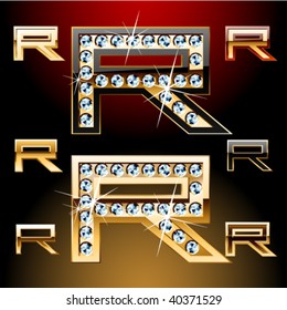 Ilustración vectorial de las letras doradas más audaces con diamantes brillantes. Carácter r