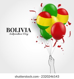 Vector Illustration of  Bolivia Independence Day. Hand with balloons.
