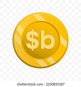 Vector illustration of boliviano bolivia coin in gold color on transparent background (PNG).
