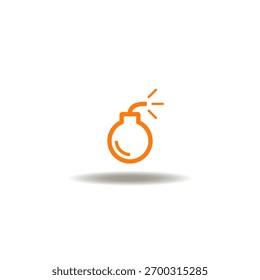 Vector illustration of bomb with a burning fuse. Icon of warning, attention. Symbol of threat. Sign of explosive situation.