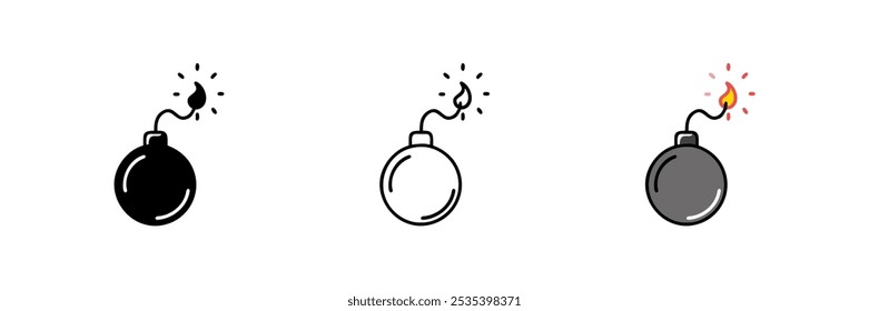 Vector illustration of a bomb with a burning wick, isolated on a white background. Perfect for use in games, cartoons, and explosive-themed designs. Simple and bold design for impactful visuals.