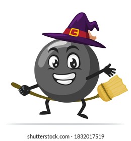 vector illustration of bomb character of mascot wearing witch costume and ride flying broom