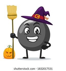 vector illustration of bomb character of mascot wearing witch costume and holding broom