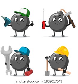 vector illustration of bomb character of mascot collection set with service or repair theme