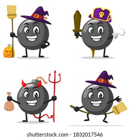 vector illustration of bomb character of mascot collection set with love or halloween theme