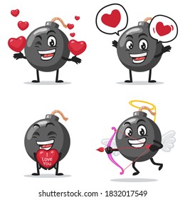 vector illustration of bomb character of mascot collection set with love or valentine or love theme