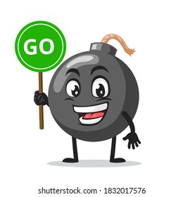 ilustración vectorial del carácter de bomba del cartel de la mascota dice go