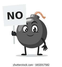 vector illustration of bomb character of mascot holding sign says no