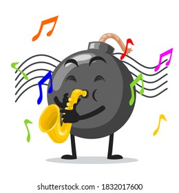 vector illustration of bomb character of mascot playing saxophone
