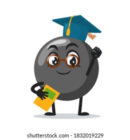 vector illustration of bomb character of mascot graduation hat and holding book