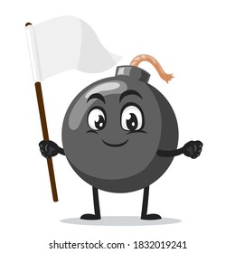 Vektorgrafik von Bombencharakter von Maskottchen mit weißem Banner