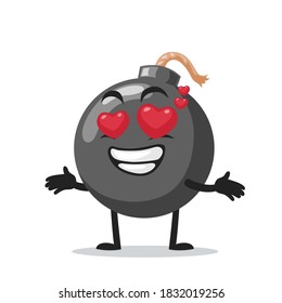 ilustración vectorial del carácter de bomba de mascota con ojo de amor