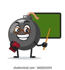 vector illustration of bomb character of mascot teaching in front of blackboard
