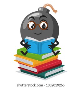 vector illustration of bomb character of mascot reading book