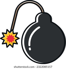 Ilustración vectorial de una bomba. Explosión de una bomba con un fusible. Explosivos volátiles. Detonando.