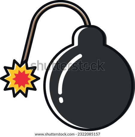 Vector illustration of a bomb. Explosion of a bomb with a fuse. Volatile explosives. Detonating.