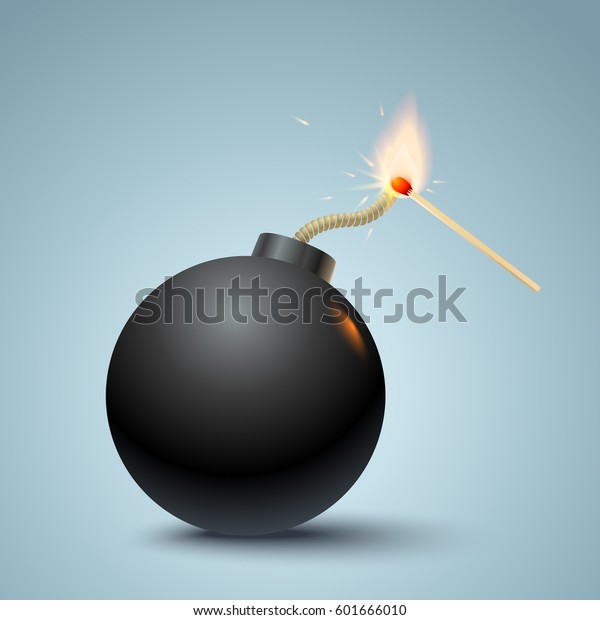 火と火の粉の中で一致する爆弾のベクターイラスト 爆弾とマッチ のベクター画像素材 ロイヤリティフリー