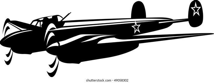 Vector illustration of a bomber black and white