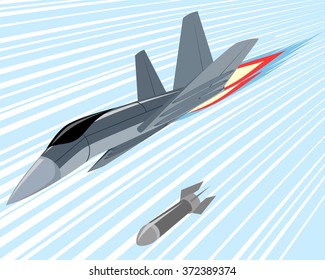Vector illustration of a bomber lobbing rockets