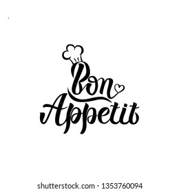 Vector illustration of Bon Appetit text for restaurant, cafe, bar decoration. Hand drawn Bon Appetit banner, poster, menu template. Enjoy your meal phrase lettering. Calligraphic text. EPS 10