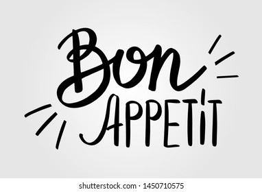 Vector illustration of Bon Appetit text. Good for card, poster, banner, invitation, postcard, icon. Calligraphy background. Hand lettering typography poster. EPS 10 