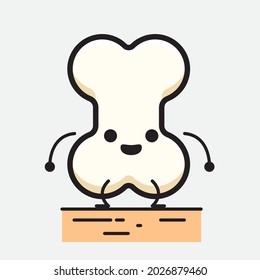 Ilustración vectorial del personaje óseo con cara linda y dibujo simple de la línea corporal en un fondo aislado