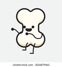 Vector Illustration of Bone Character with cute face and simple body line drawing on isolated background