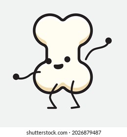 Vector Illustration of Bone Character with cute face and simple body line drawing on isolated background