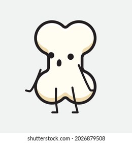 Vector Illustration of Bone Character with cute face and simple body line drawing on isolated background