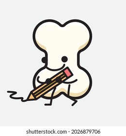 Ilustración vectorial del personaje óseo con cara linda y dibujo simple de la línea corporal en un fondo aislado