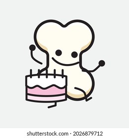 Vector Illustration of Bone Character with cute face and simple body line drawing on isolated background
