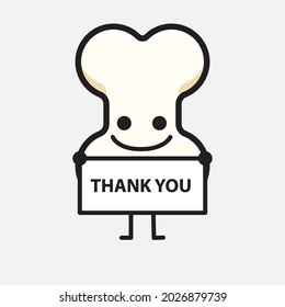 Ilustración vectorial del personaje óseo con cara linda y dibujo simple de la línea corporal en un fondo aislado