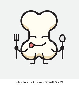 Vector Illustration of Bone Character with cute face and simple body line drawing on isolated background