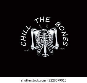 Vector Illustration bone chilling logo, logo template, skeleton illustration, funny illustration, human skeleton, t-shirt design, skeleton logo for t-shirt