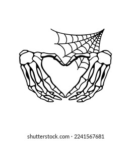 vector illustration of bone hand with cobwebs