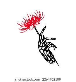 vector illustration of a bone hand holding a flower